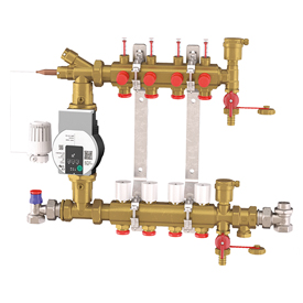 R557F-1 Rozdzielacz z podmieszaniem z głowicą termostatyczną, zaworami i pompą