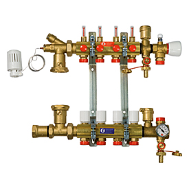 R557F Rozdzielacz z podmieszaniem z głowicą termostatyczną, z przepływomierzami wstępnie zmontowany